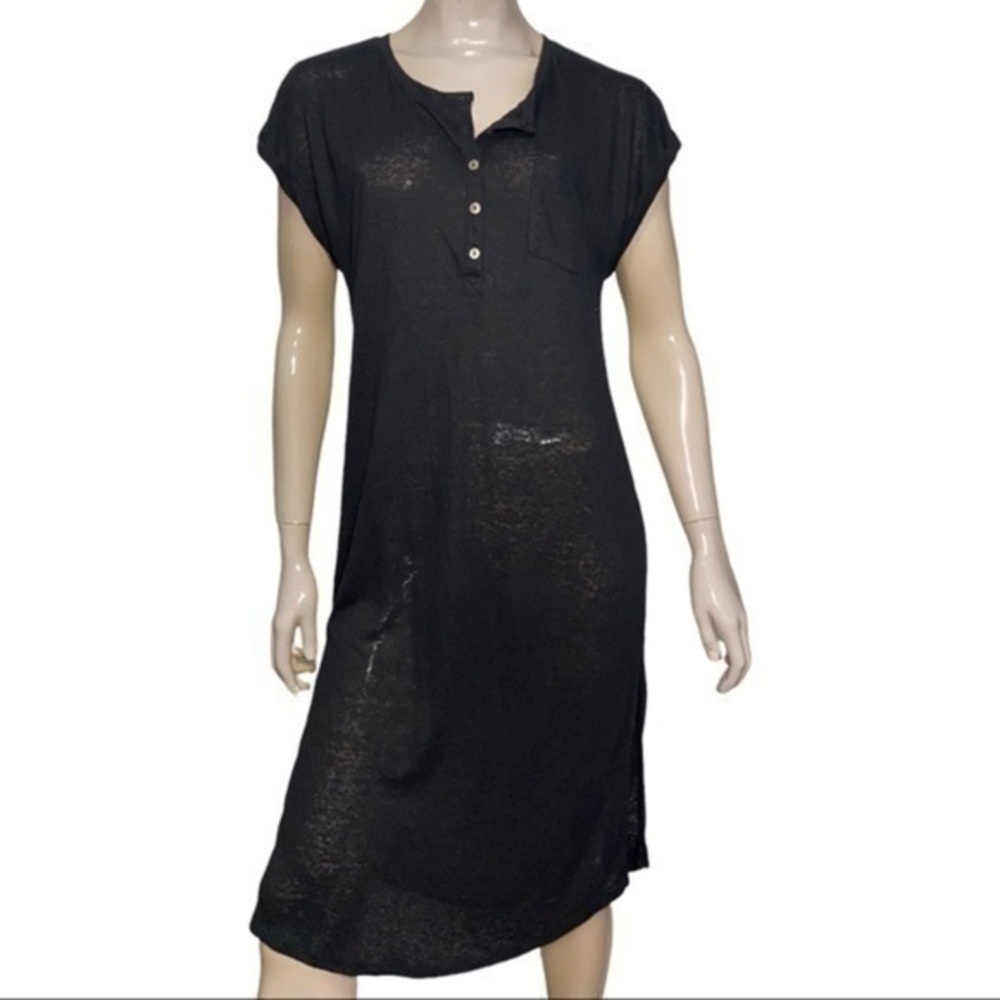 Mango Casual Women’s Size XS Black Henley Front Short Sleeve T-Shirt Tee T Dress